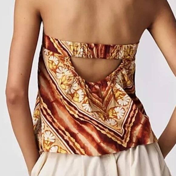 Free People Women's Brown Kendra Printed Flowy Tube Top -‎ Size S Small - Picture 6 of 6